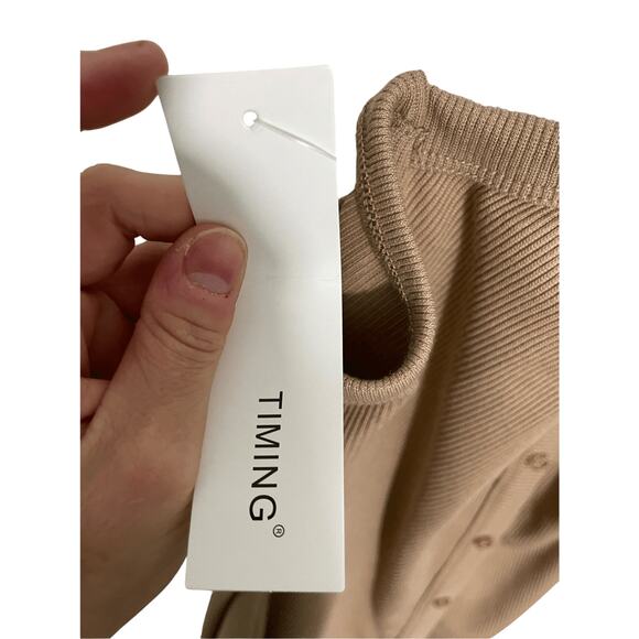 Timing Large New Halter Bodycon Nude Midi SunDress Fitted Preppy Casual Minimal - Picture 5 of 7